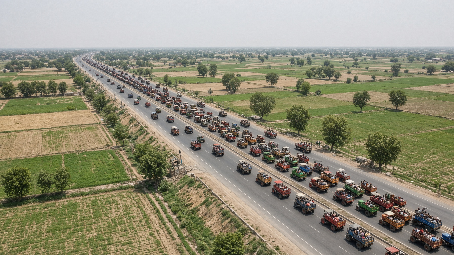 खेत में खड़े ट्रैक्टर, हरियाणा।